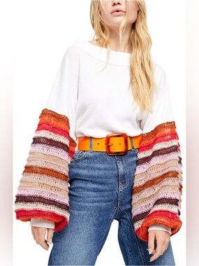 we the free CHA CHA Crochet Knit Balloon Sleeve
Top